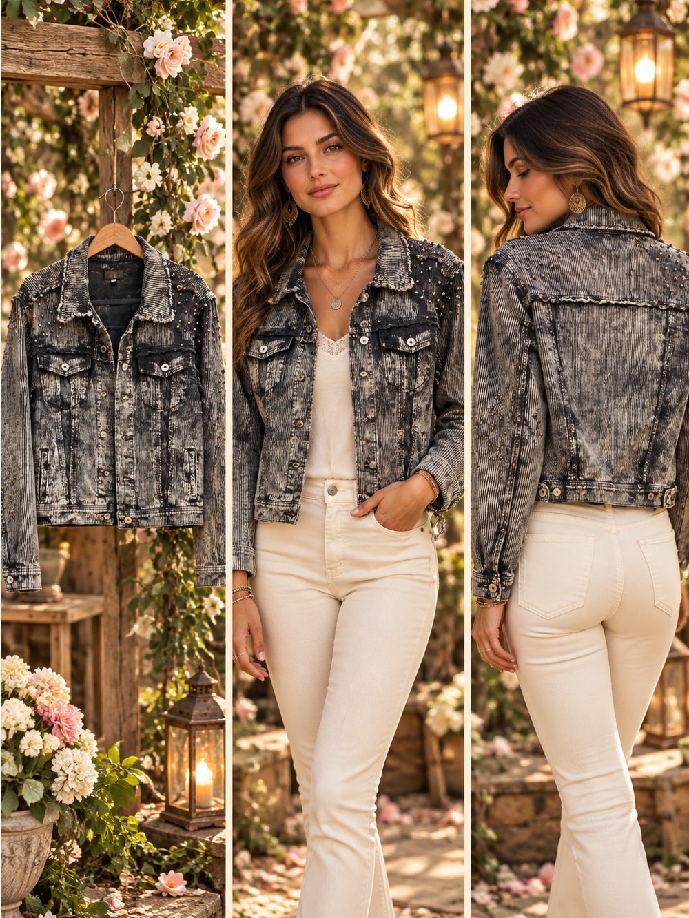 POL Studded Washed Black Denim Jacket - Women